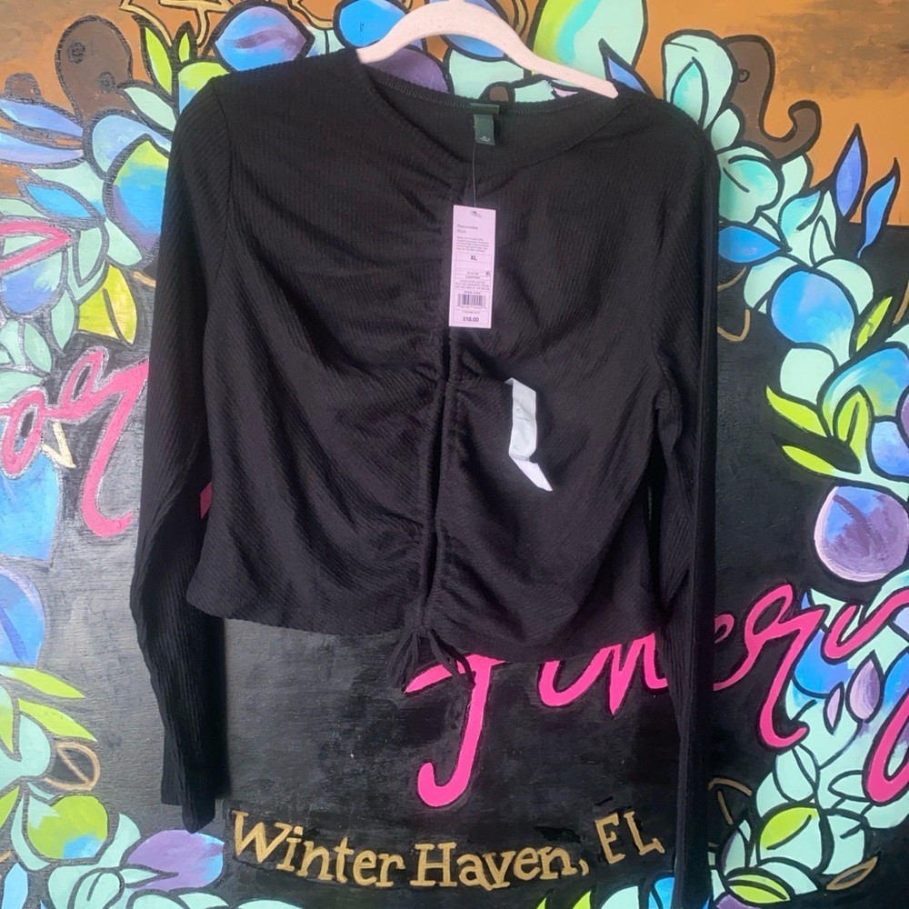 Wild Fable Womens Black Long Sleeve Open Tie Front Size XL